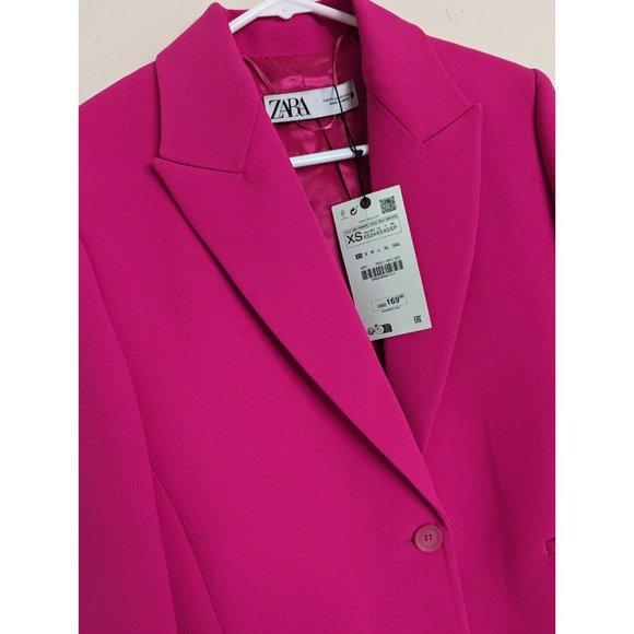 ZARA FUCHSIA SHORT FEATHER BLAZER JACKET XS S M NWT - Picture 9 of 11